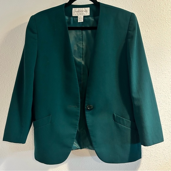 Jones New York Emerald Green Blazer Suit Jacket Size 14 Petite - Picture 1 of 4